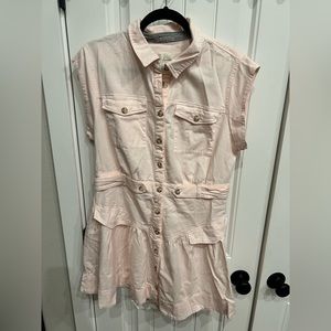 Anthropologie button pink mini dress size 14